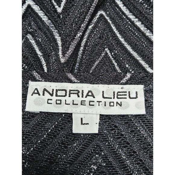 Andria Lieu Collection Black & Silver Chevron Stretch Pull Over Knit Top L - Picture 2 of 7